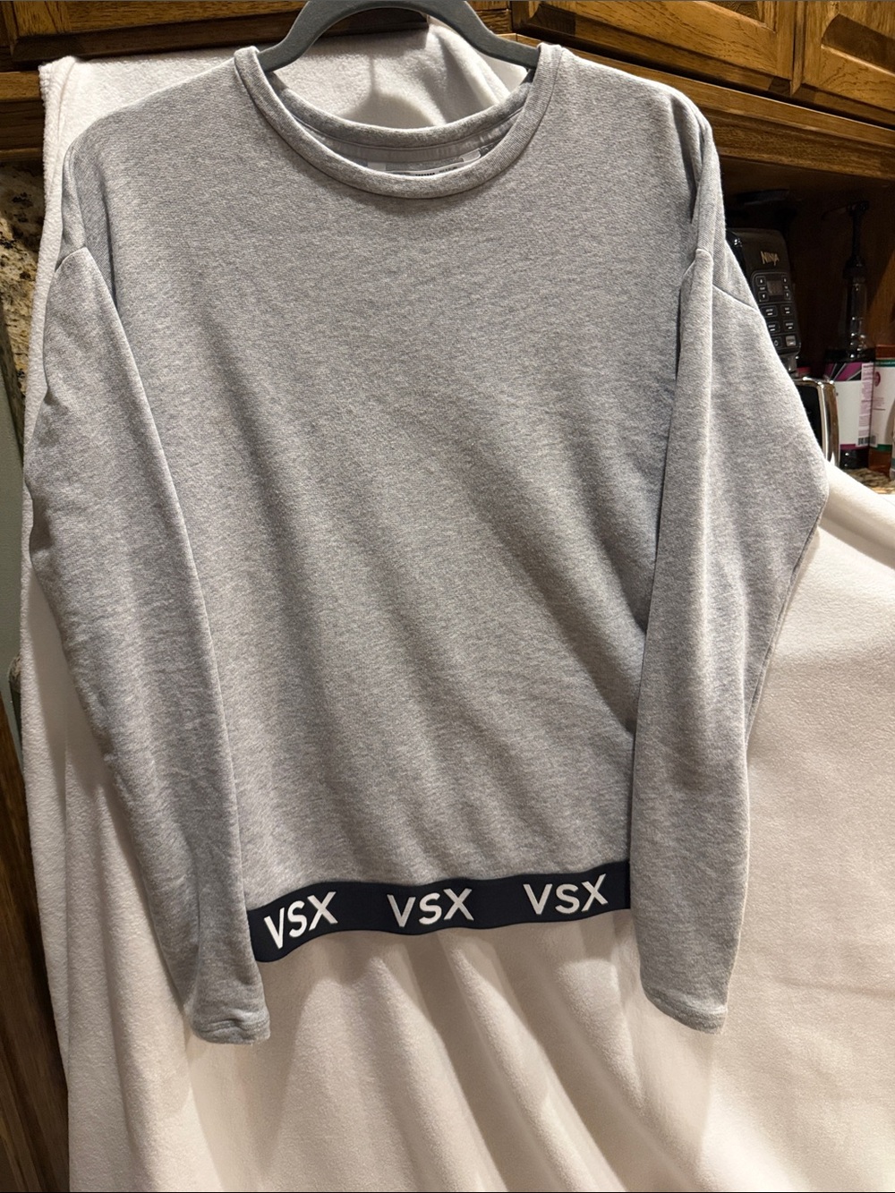 VSX Light Gray Crewneck Sweatshirt with Logo Elastic Hem and thumb holes
